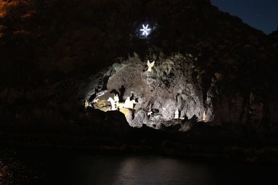 Panoramic view of rock formation in lake