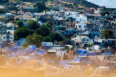 High angle view of buildings in city