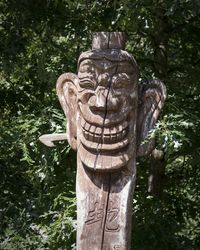 Close-up of statue against trees