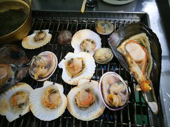 High angle view of food on table