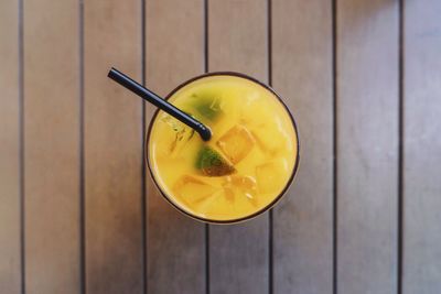 High angle view of drink on table