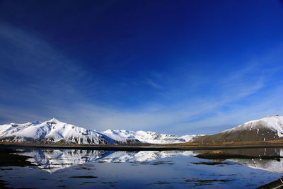 Scenic view of snowcapped mountains against sky during winter