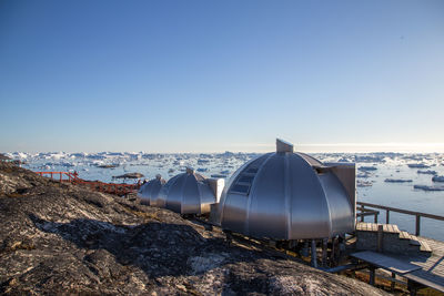 Panoramic shot of sea against clear sky