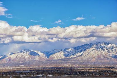 Scenic view of snowcapped mountains against sky