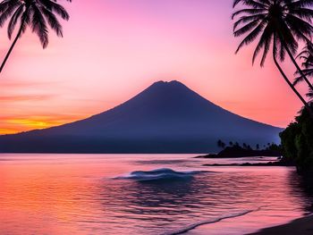 Scenic view of mountains against sky during sunset