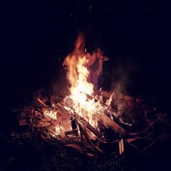 Close-up of bonfire on field at night