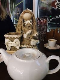 Close-up of coffee served on table at store