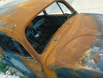 High angle view of abandoned car