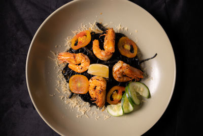 High angle view of food in plate