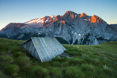 Scenic view of mountains against clear sky