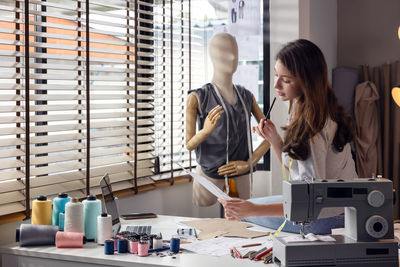 Woman working on table