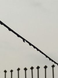 Low angle view of barbed wire against clear sky