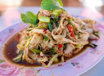 Close-up of seafood served in plate