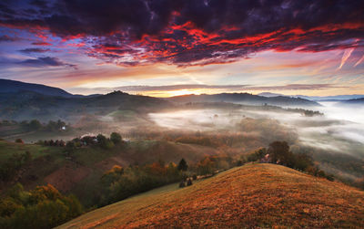 Scenic view of landscape against sky during sunset