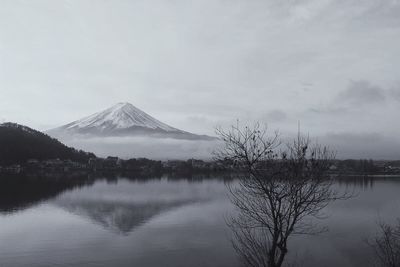 Scenic view of calm lake against cloudy sky