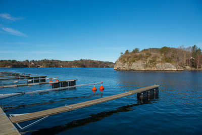 Scenic view of lake against blue sky