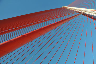 Low angle view of modern building against clear blue sky