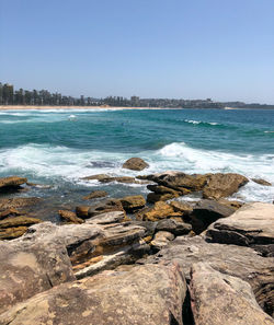 Scenic view of sea against clear sky
