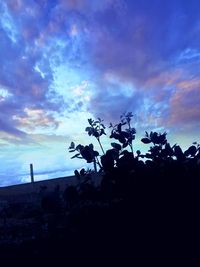 Silhouette trees on landscape against cloudy sky