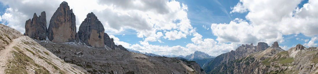 Scenic view of mountains against cloudy sky