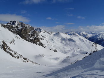 Scenic view of snowcapped mountains against sky