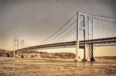 View of suspension bridge over river