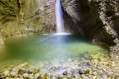 View of waterfall in forest