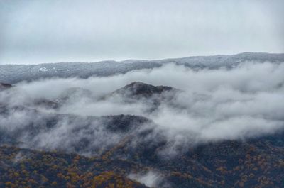 Scenic view of volcanic mountain against sky