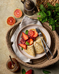 Directly above shot of breakfast served in plate