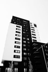 Low angle view of buildings against clear sky