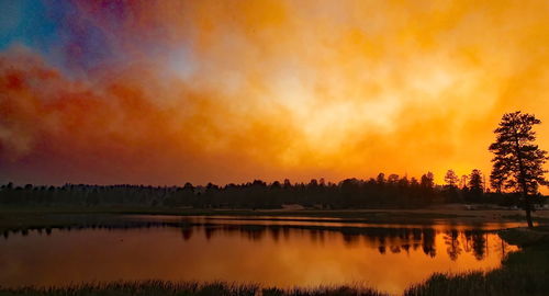 Scenic view of lake at sunset