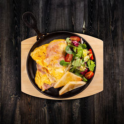 High angle view of food in plate on table