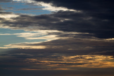 Low angle view of cloudy sky during sunset