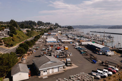 The wharf in newport, oregon. aerial shot.