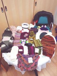 High angle view of various objects on table at home