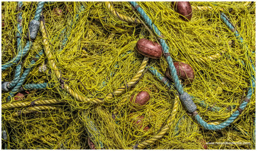 High angle view of fishing net on harbor