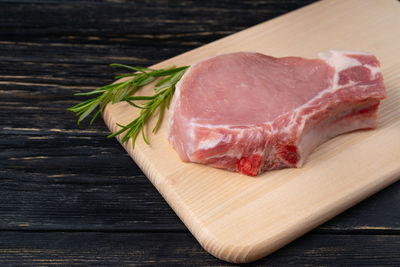 High angle view of food on cutting board