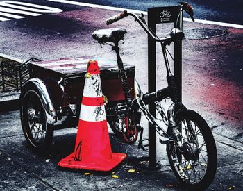 Close-up of parked bicycles