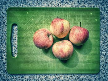 High angle view of apples in container