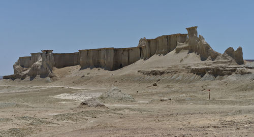 Rock formations in desert against clear sky