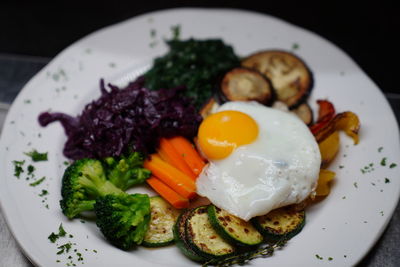 Close-up of breakfast served in plate