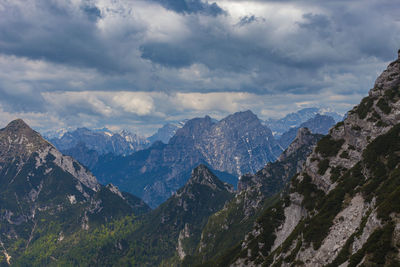 Panorama of the cadore dolomites with cloudy sky , italy