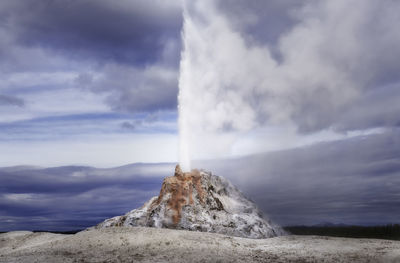 Scenic view of volcanic landscape against sky