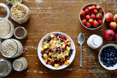 High angle view of breakfast on table