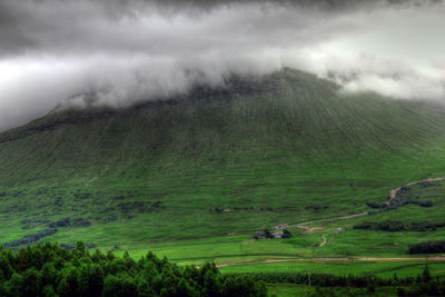 Scenic view of green landscape against sky