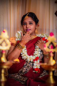 Portrait of young woman with christmas decoration