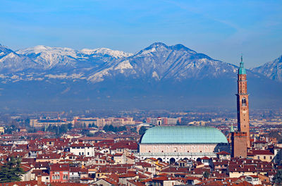 High angle view of townscape against sky during winter