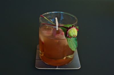 Close-up of drink against black background