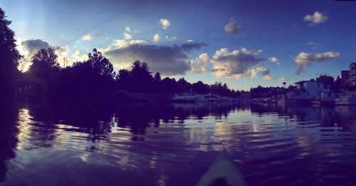 Scenic view of lake at sunset