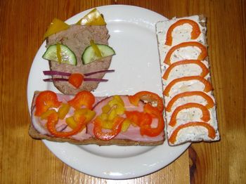 Close-up of served food on table